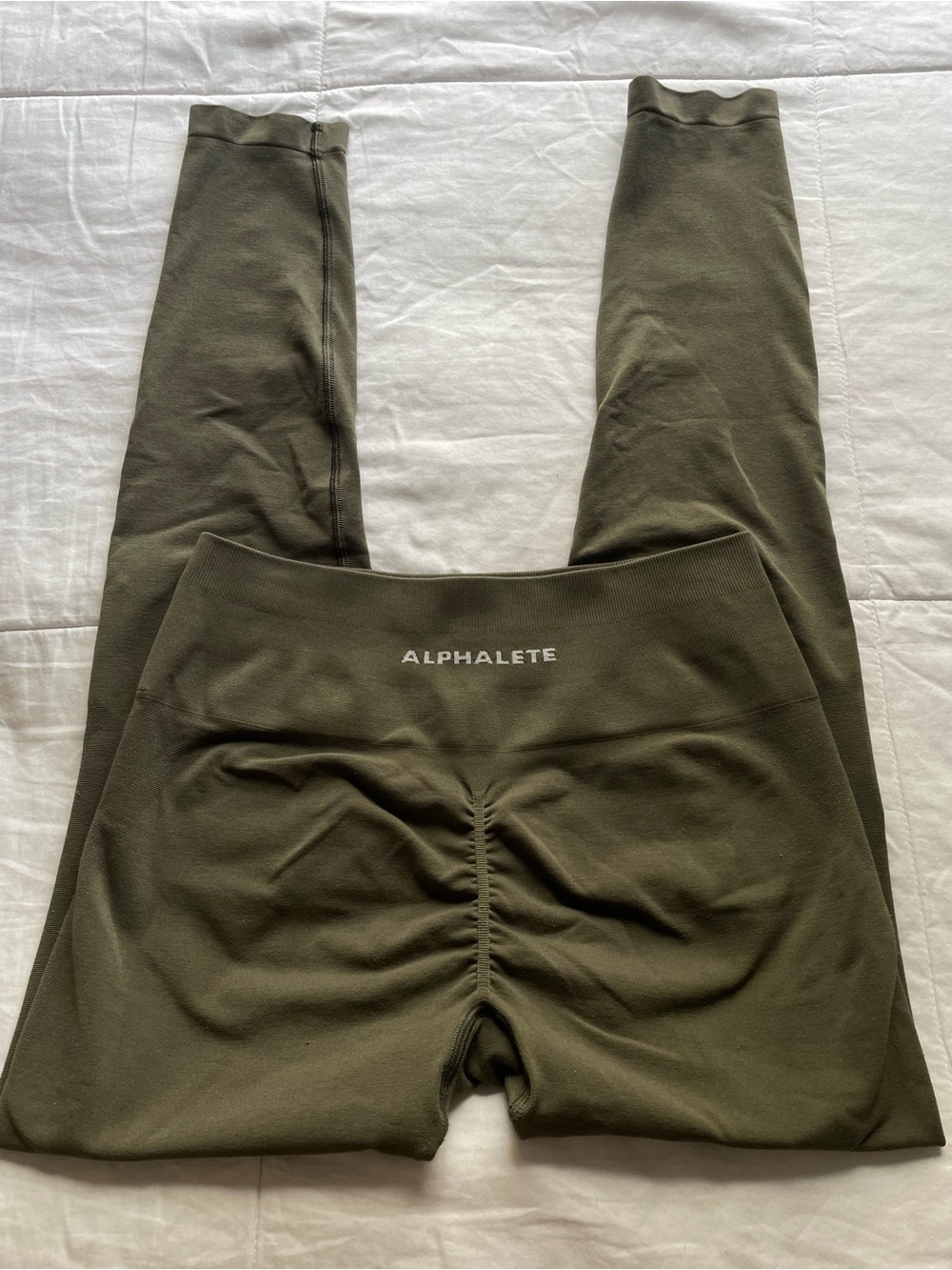 Alphalete Amplify Leggings Olive Green Large Gym Scrunch Activewear Workout